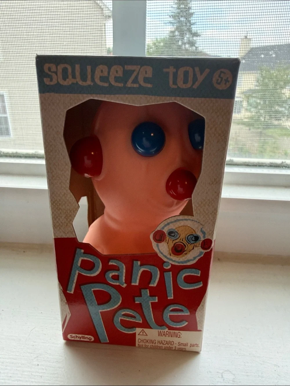 Panic Pete Squeeze Toy - Pink with Red & Blue Features